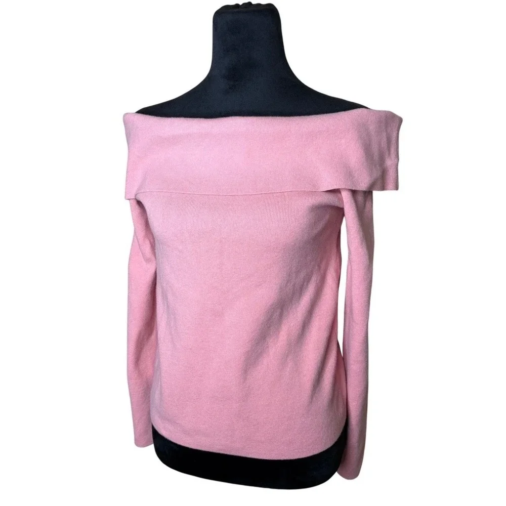 Loft Womens XL Sweater Pink Off the Shoulder Long Sleeve Ribbed Knit NWT Soft